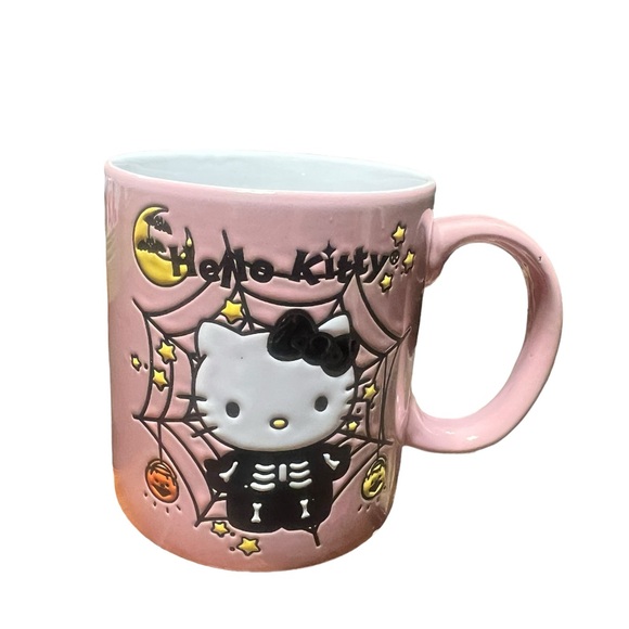 Hello Kitty Pink Halloween Skelton Spider Web Bats  Mug - Picture 3 of 5